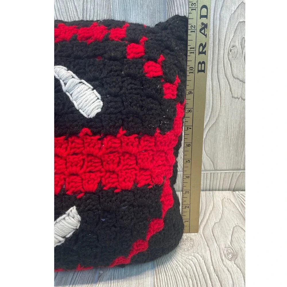Handmade Deadpool Crochet Pillow Marvel Comics Decor Red Black Square 12x12